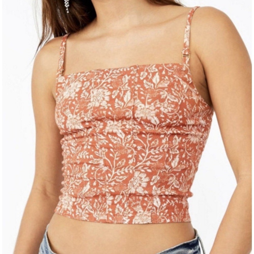 Free People Back on Track Printed Cropped Cami Top Rust Floral Women's S Boho